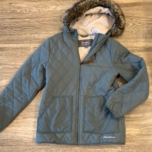 Eddie Bauer Sherpa Lined Green Jacket Size Medium